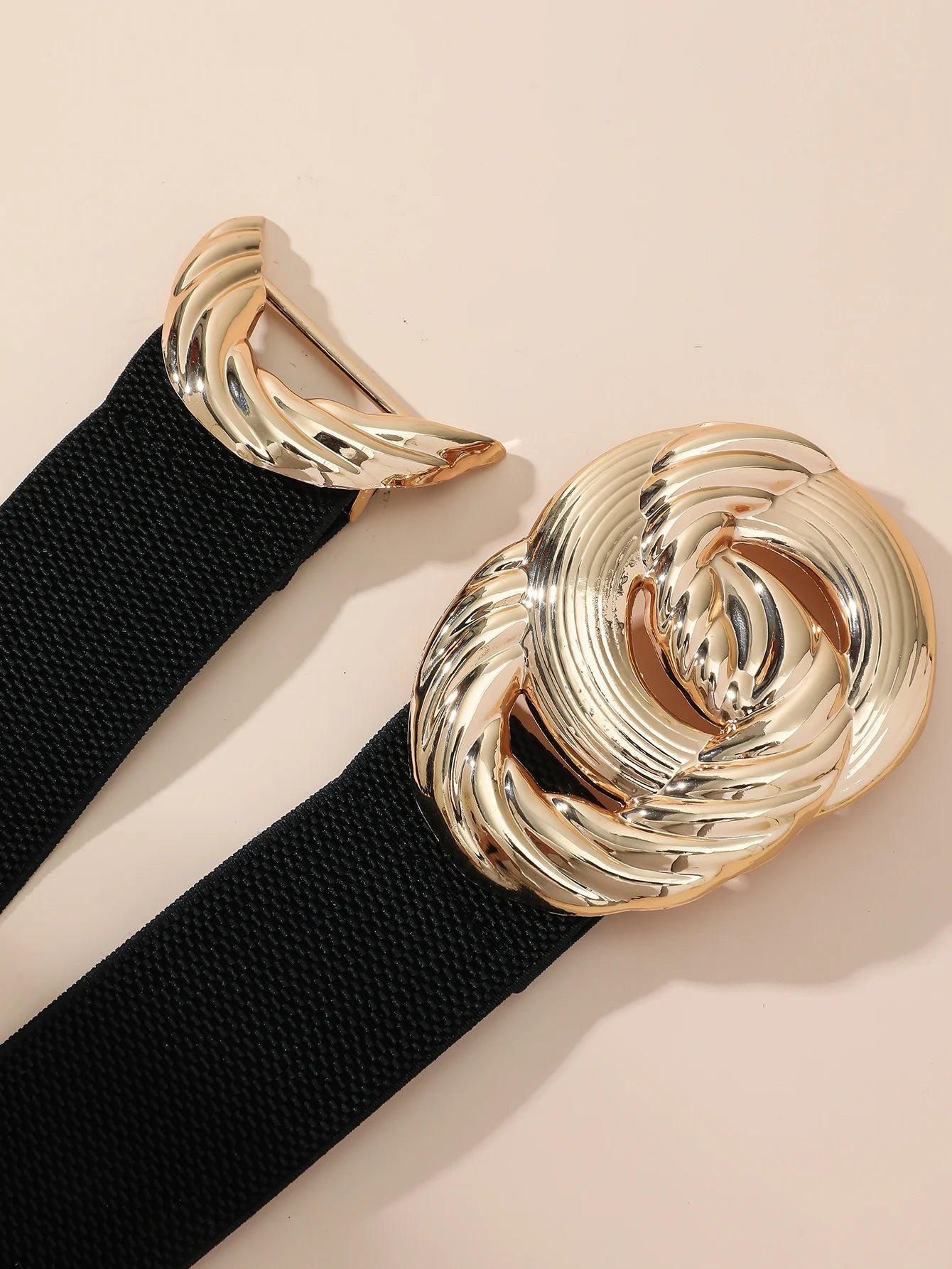 1 Piece Of Metal Carved Double Loop Buckle Head With Elastic Elastic Rubber Band For Women'S Plastic Waist Belt