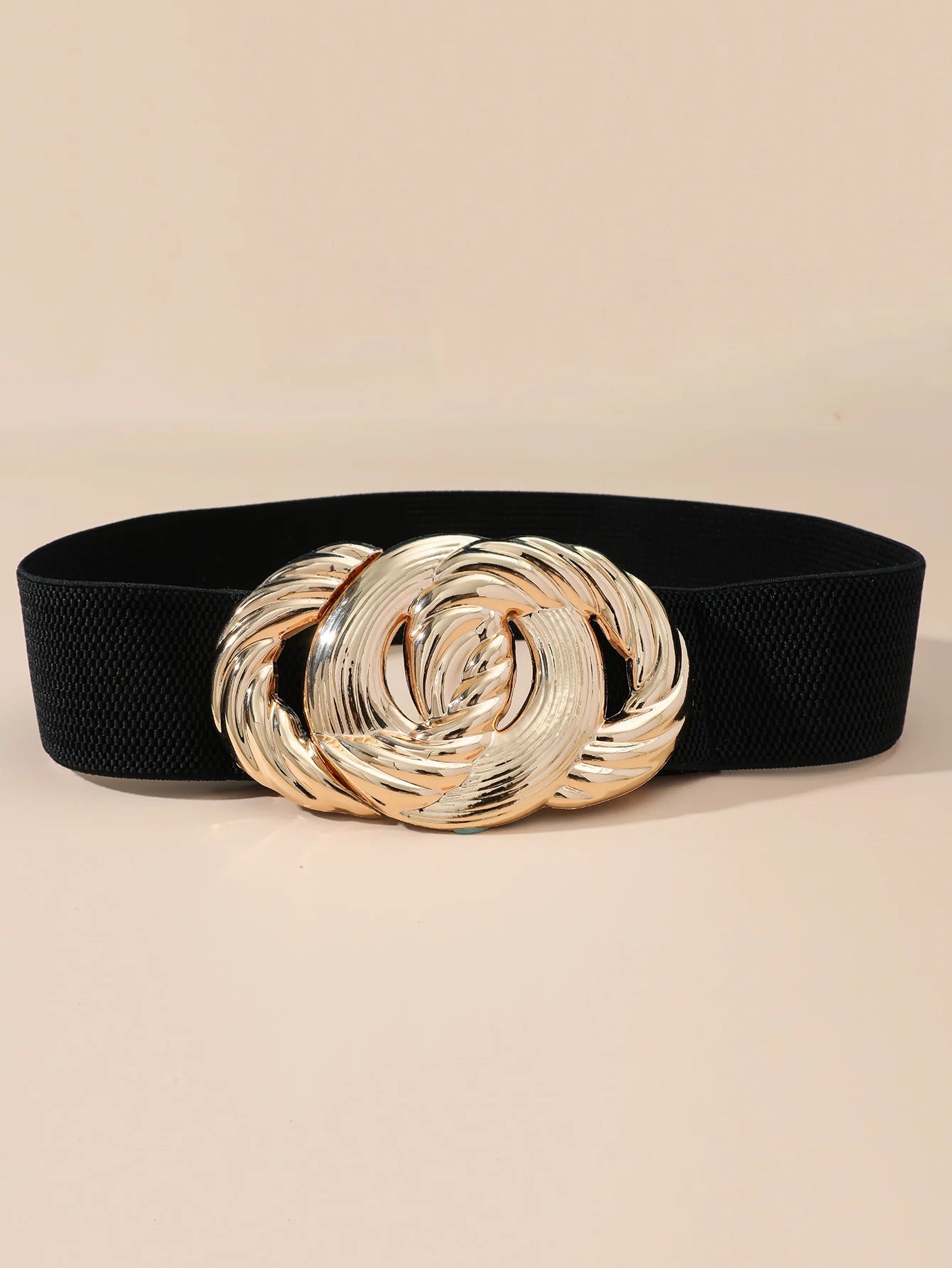 1 Piece Of Metal Carved Double Loop Buckle Head With Elastic Elastic Rubber Band For Women'S Plastic Waist Belt