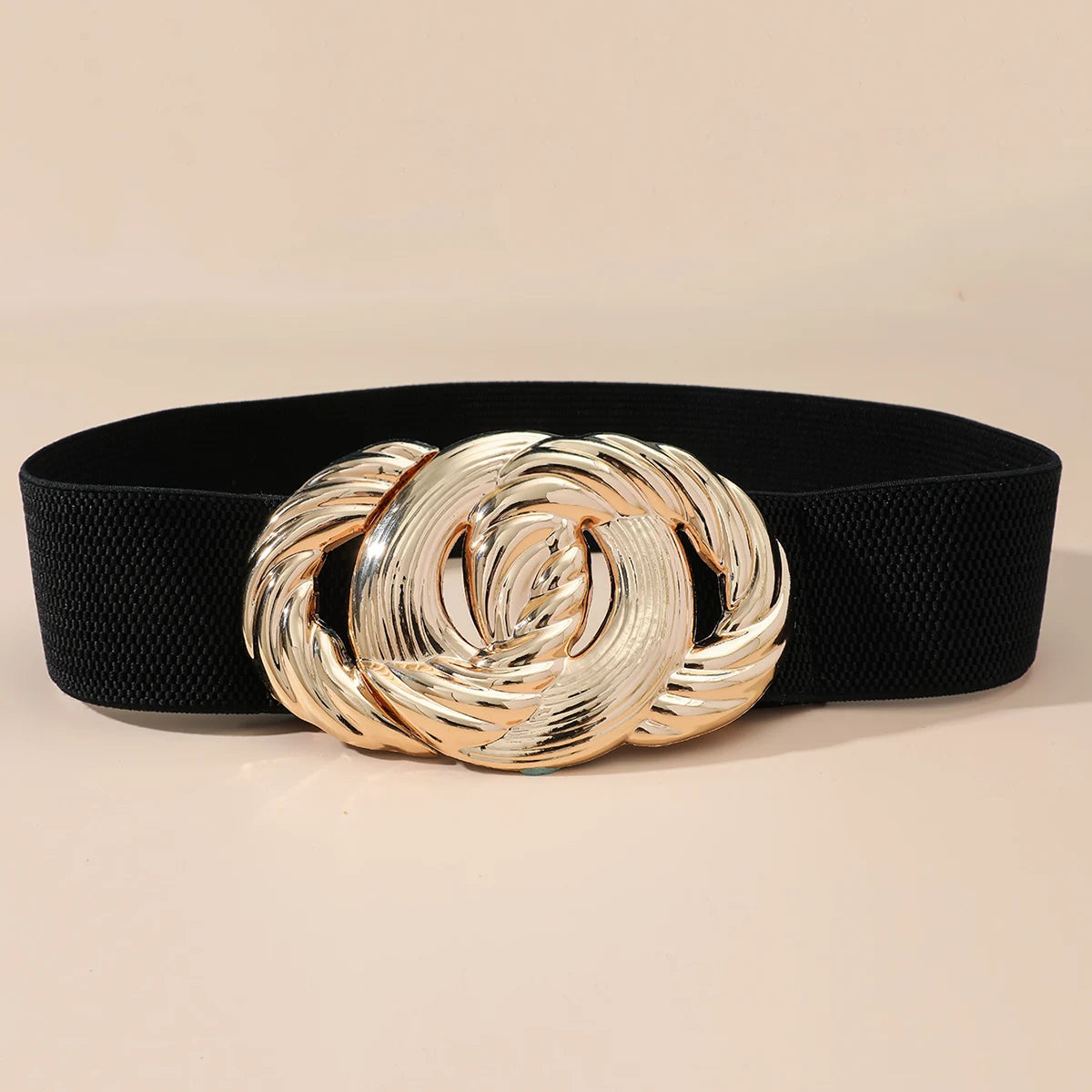 1 Piece Of Metal Carved Double Loop Buckle Head With Elastic Elastic Rubber Band For Women'S Plastic Waist Belt